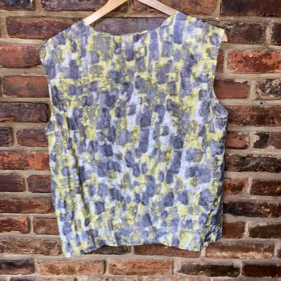 Talbots 100% Silk Green Gray Printed Ruffled Sleeveless Tank Top Women's Size 16 - Picture 6 of 6